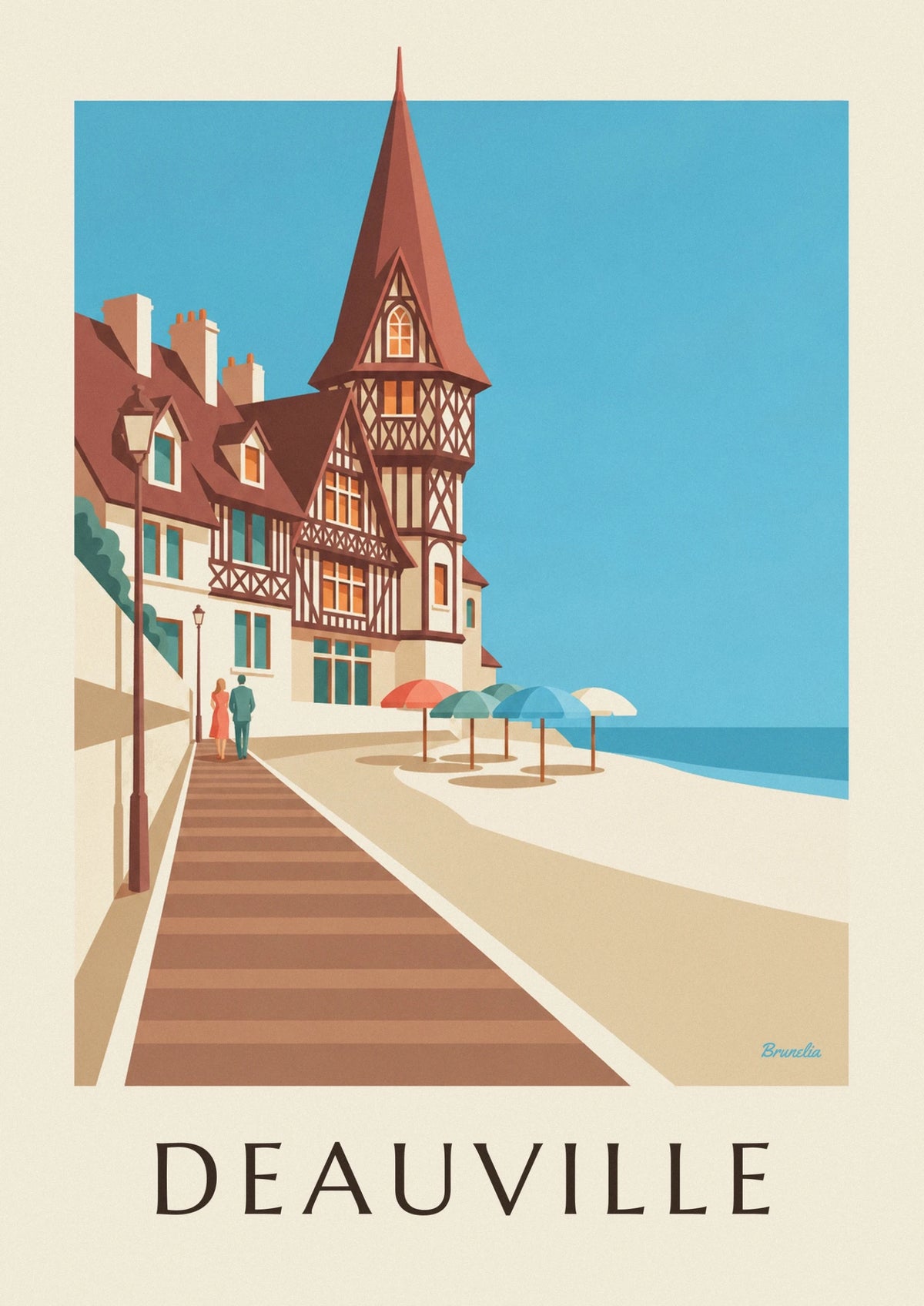 Deauville half-timbered villas and beach parasols poster