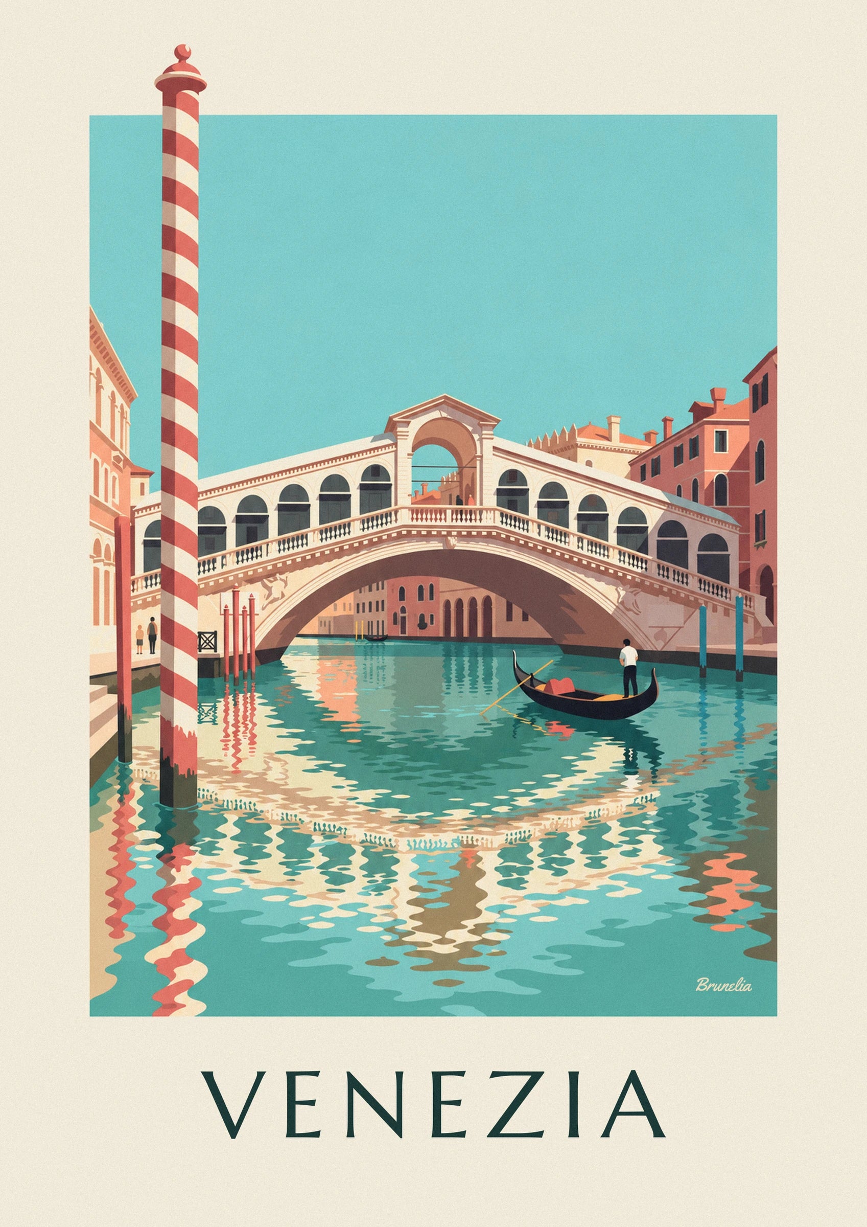 Rialto Bridge and gondola on Venice’s Grand Canal poster: close-up detail