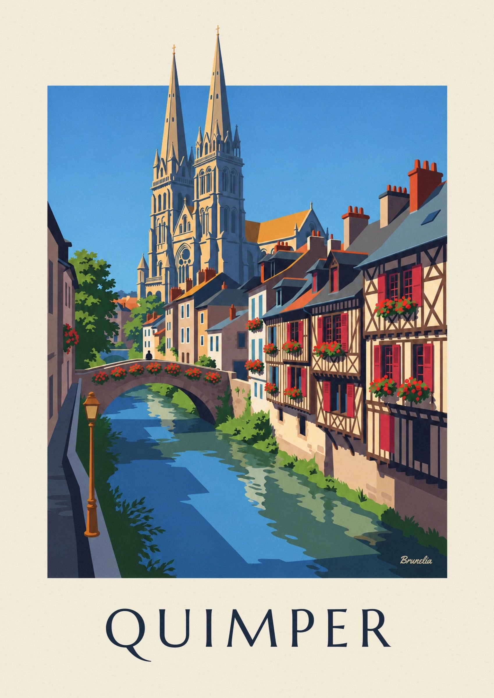 Les 2 flèches de la cathédrale Saint-Corentin au-dessus des toits de Quimper