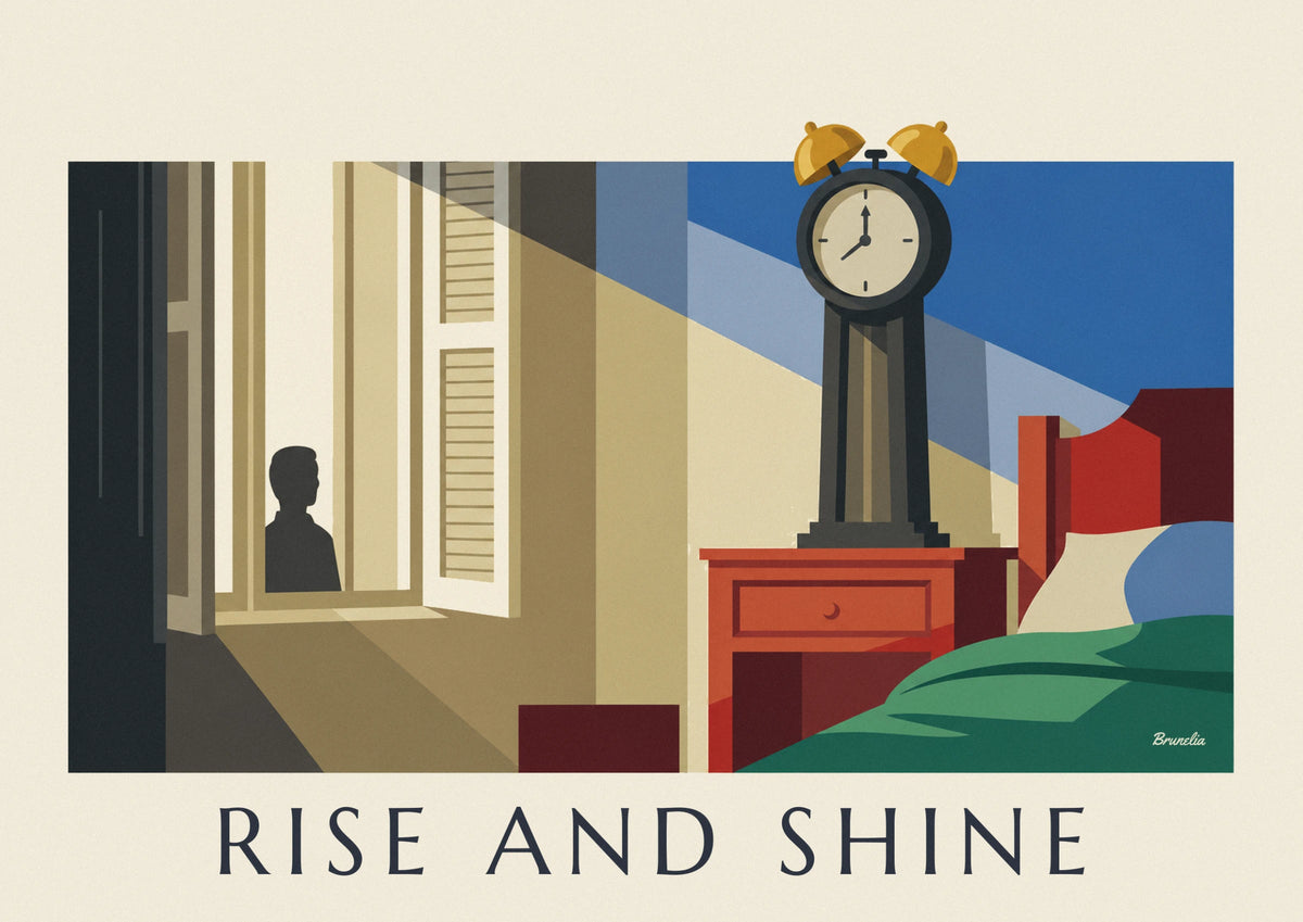 Affiche réveil mécanique à cloches au soleil du matin