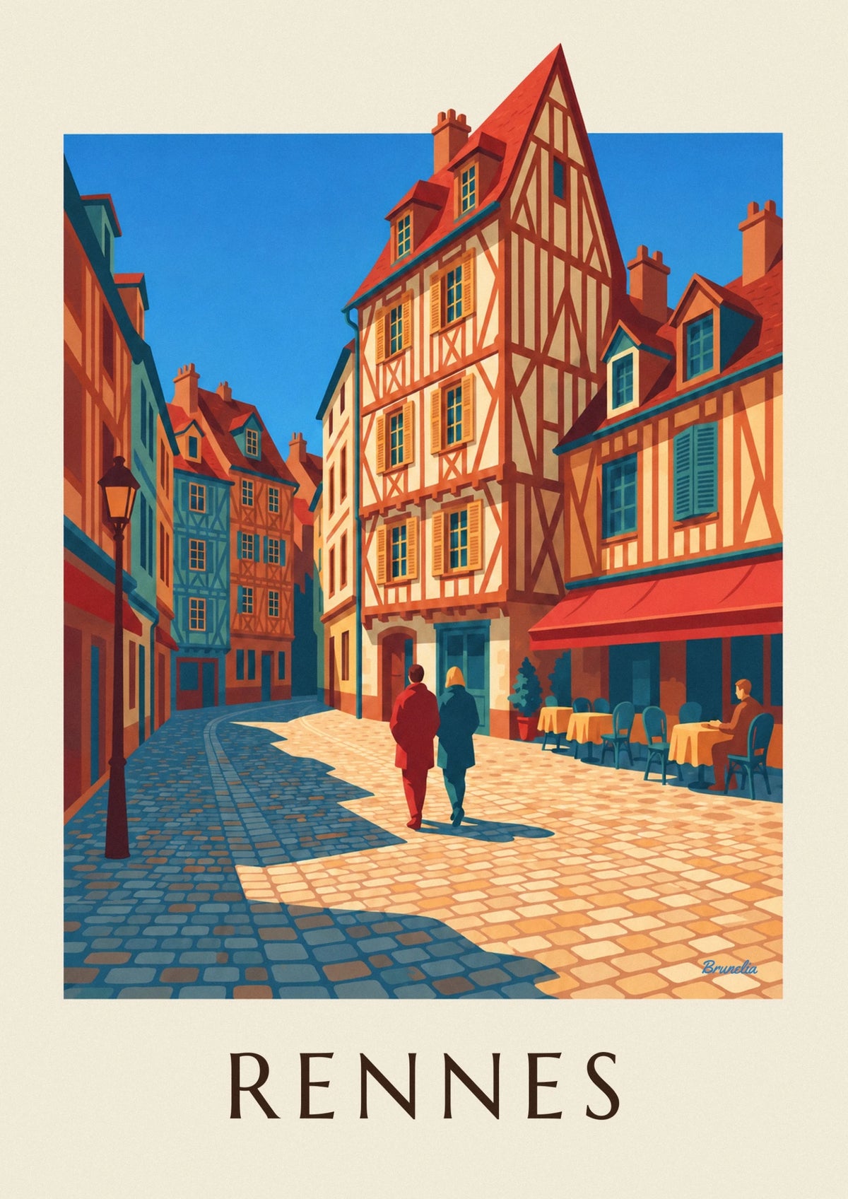 Affiche place du Champ-Jacquet et ses maisons à pans de bois à Rennes