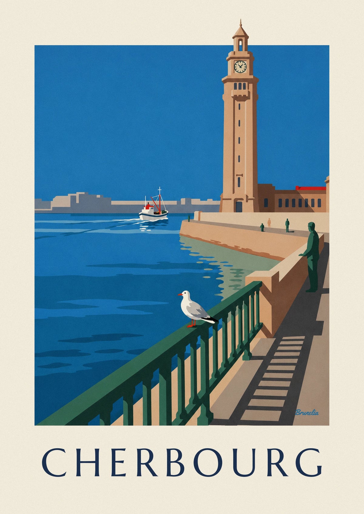 Seagull and Cherbourg maritime station clock tower poster