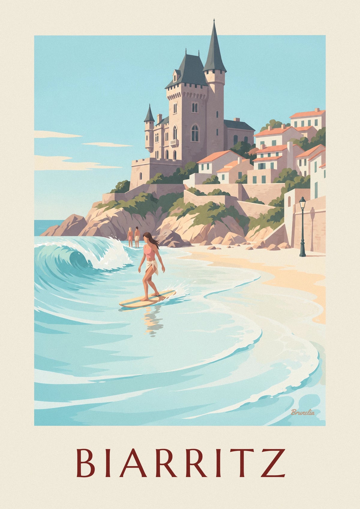 Affiche longboardeuse à la Côte des Basques de Biarritz