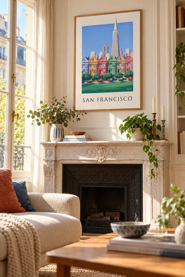 Affiche maisons victoriennes d'Alamo Square à San Francisco : encadrée au mur