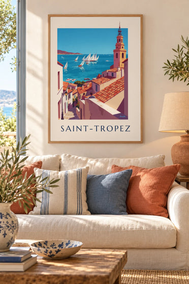 Sailboat regatta off Saint-Tropez poster : framed on the wall