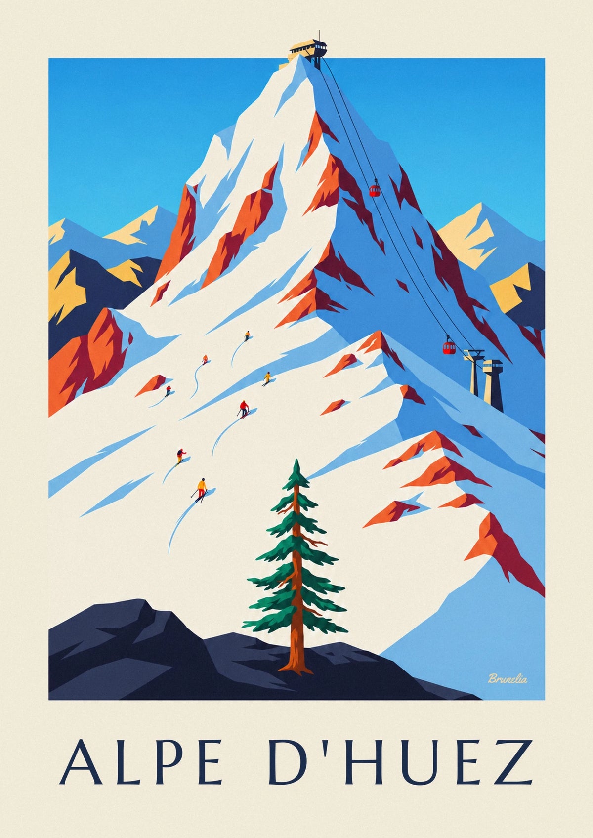 Alpe d’Huez Pic Blanc summit and cable car poster