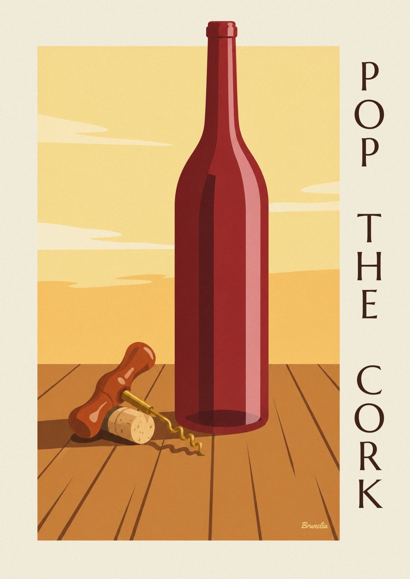 Antique corkscrew and wine bottle poster: close-up detail