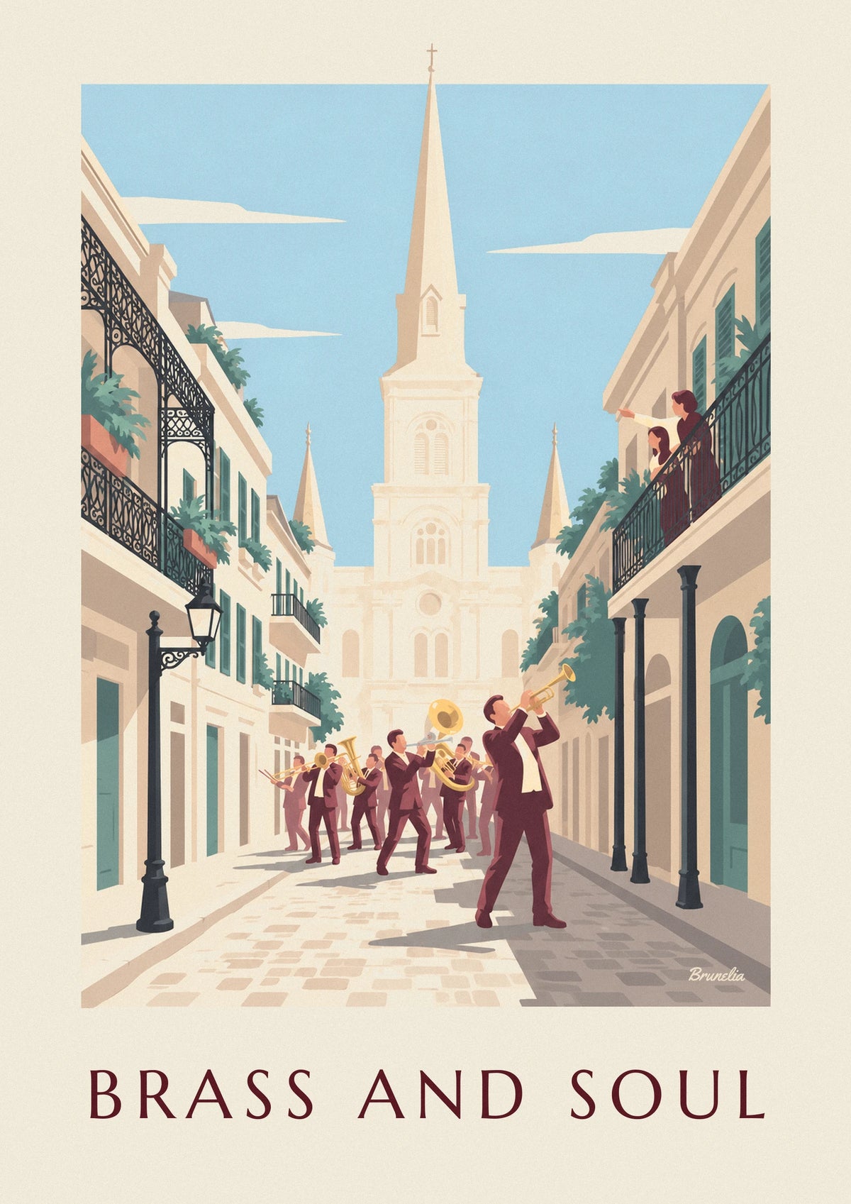 New Orleans French Quarter jazz brass band poster