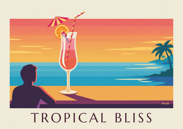 Exotic cocktail on a sunset beach bar poster