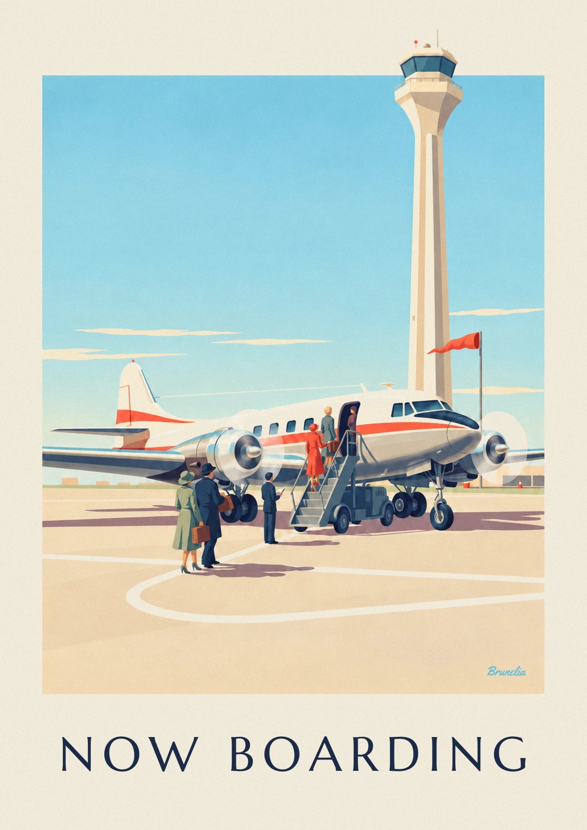 Passengers boarding a propeller plane poster