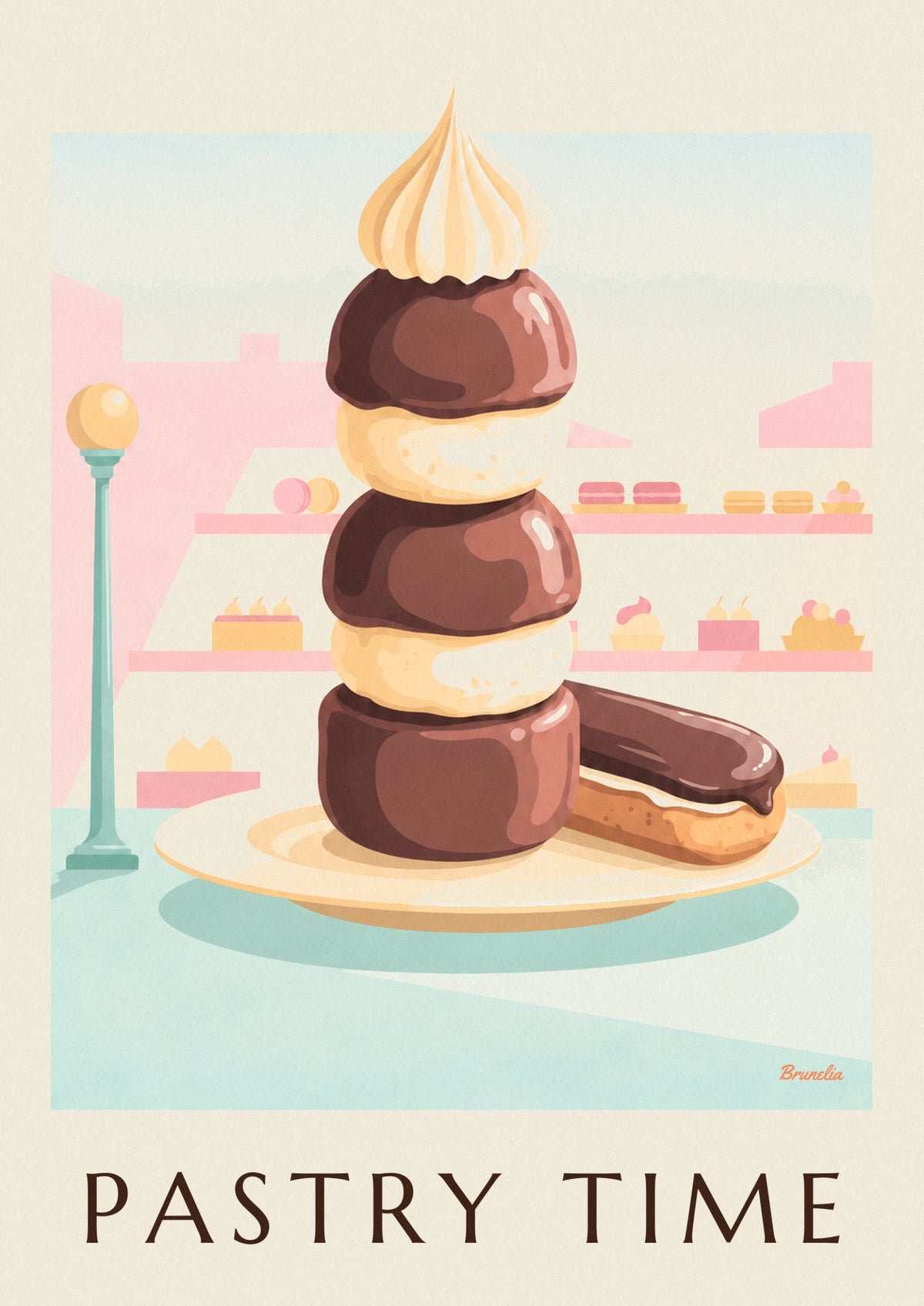 Affiche éclair au chocolat et religieuse en pâtisserie