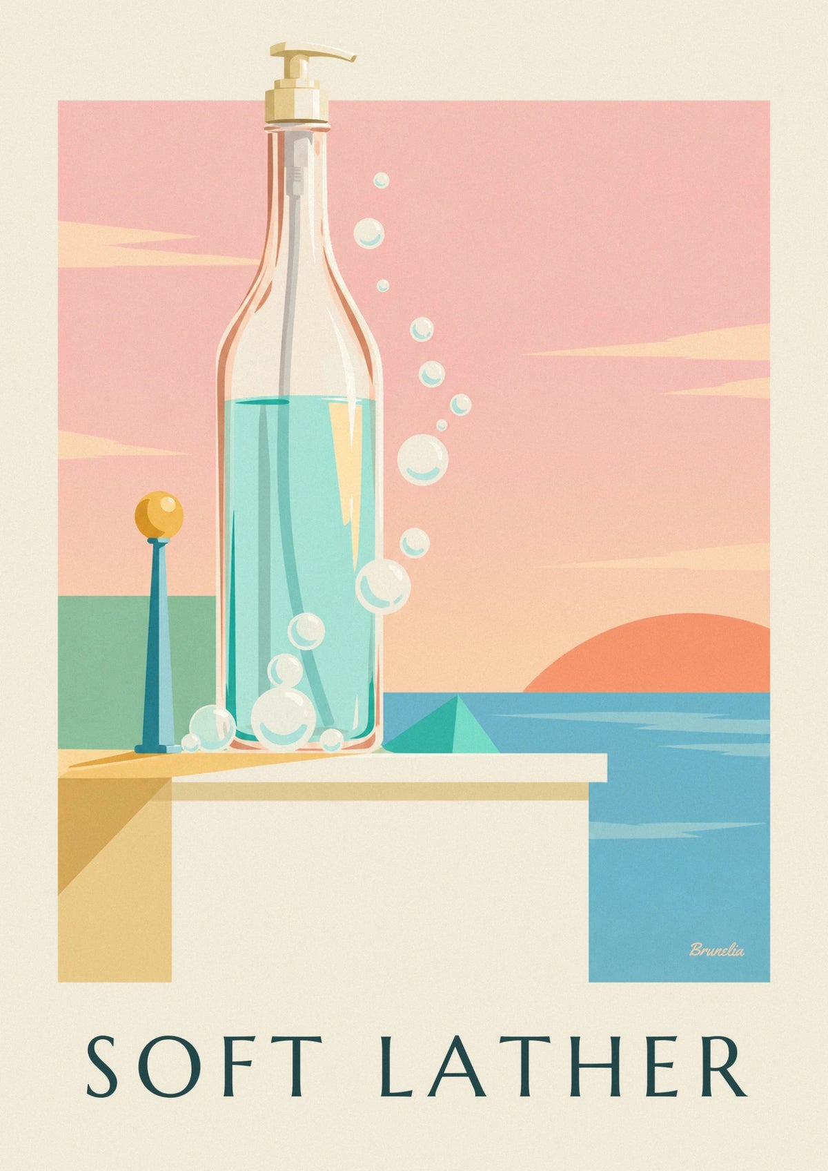 Affiche flacon de savon liquide et bulles de salle de bain