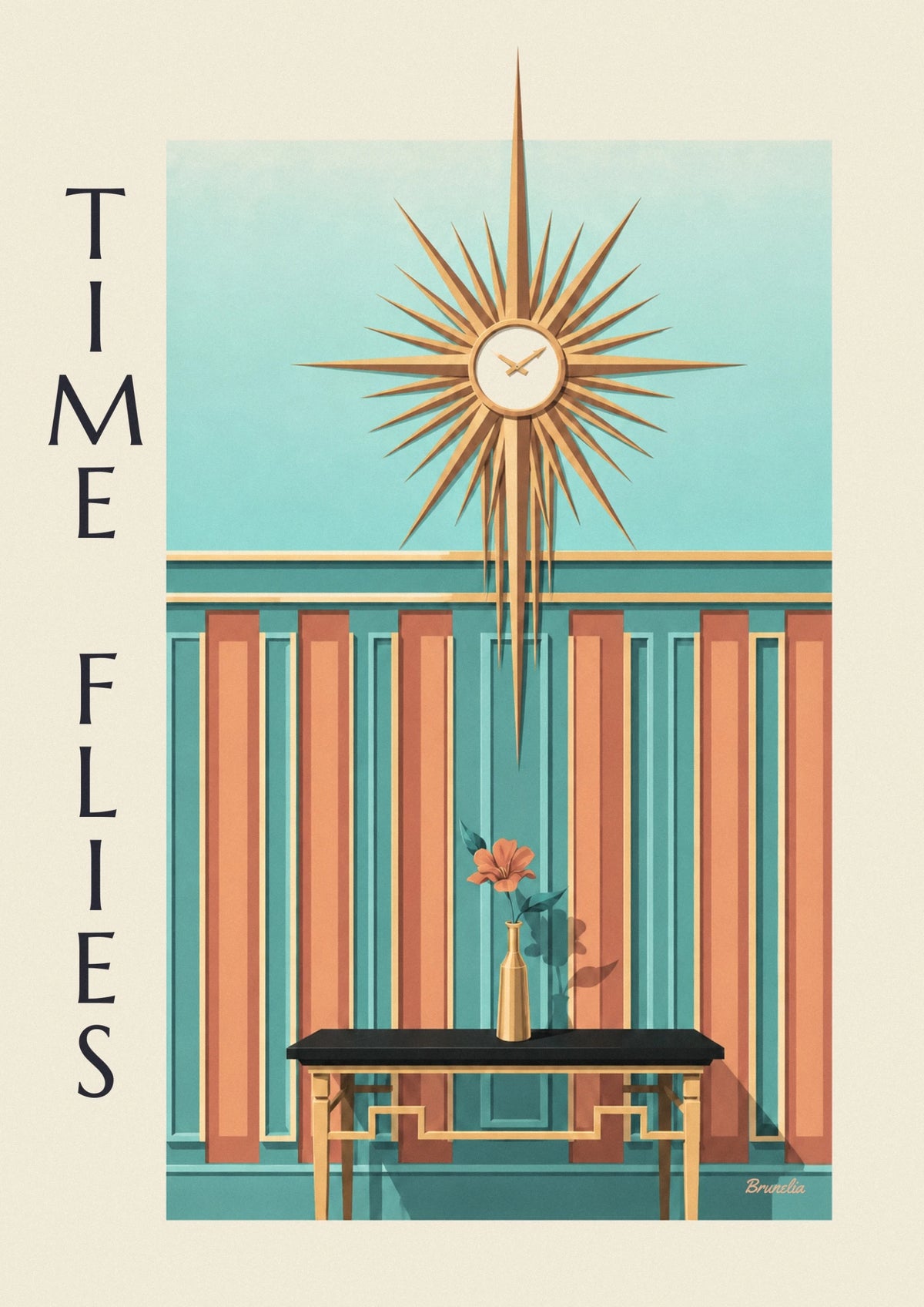 Geometric sunburst wall clock poster