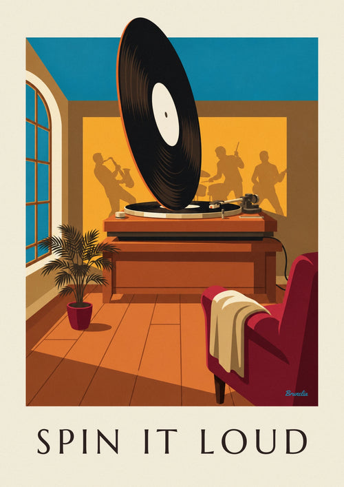 Poster of a rock vinyl record on the turntable: the full poster