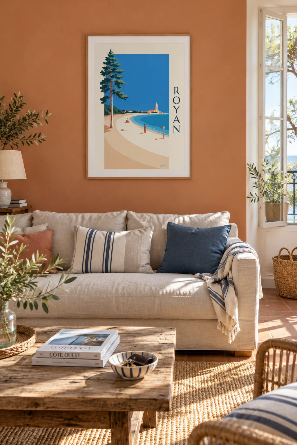 Mise en situation de Affiche plage de Royan, baigneurs et clocher de Notre-Dame