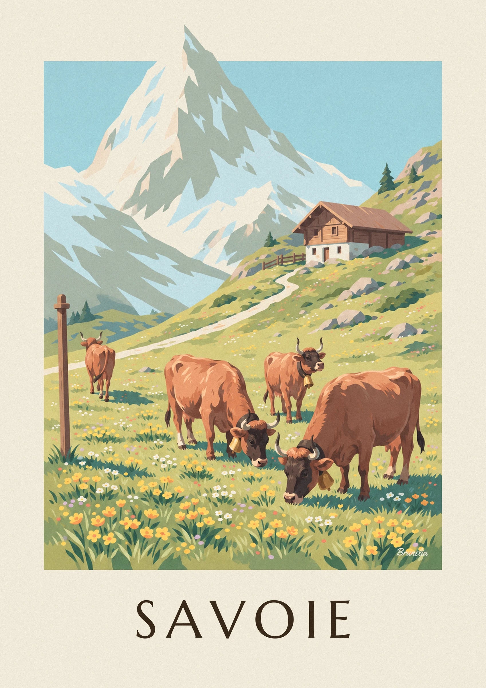 Affiche vaches tarines dans les alpages de Savoie : détail en gros plan