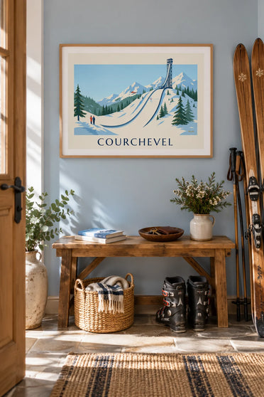Affiche tremplins de saut à ski de Courchevel au Praz : encadrée au mur