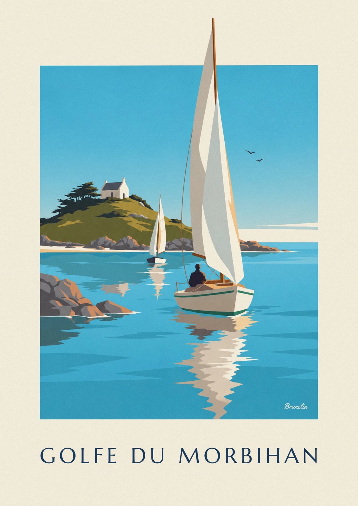 Affiche voiliers entre les îles du golfe du Morbihan