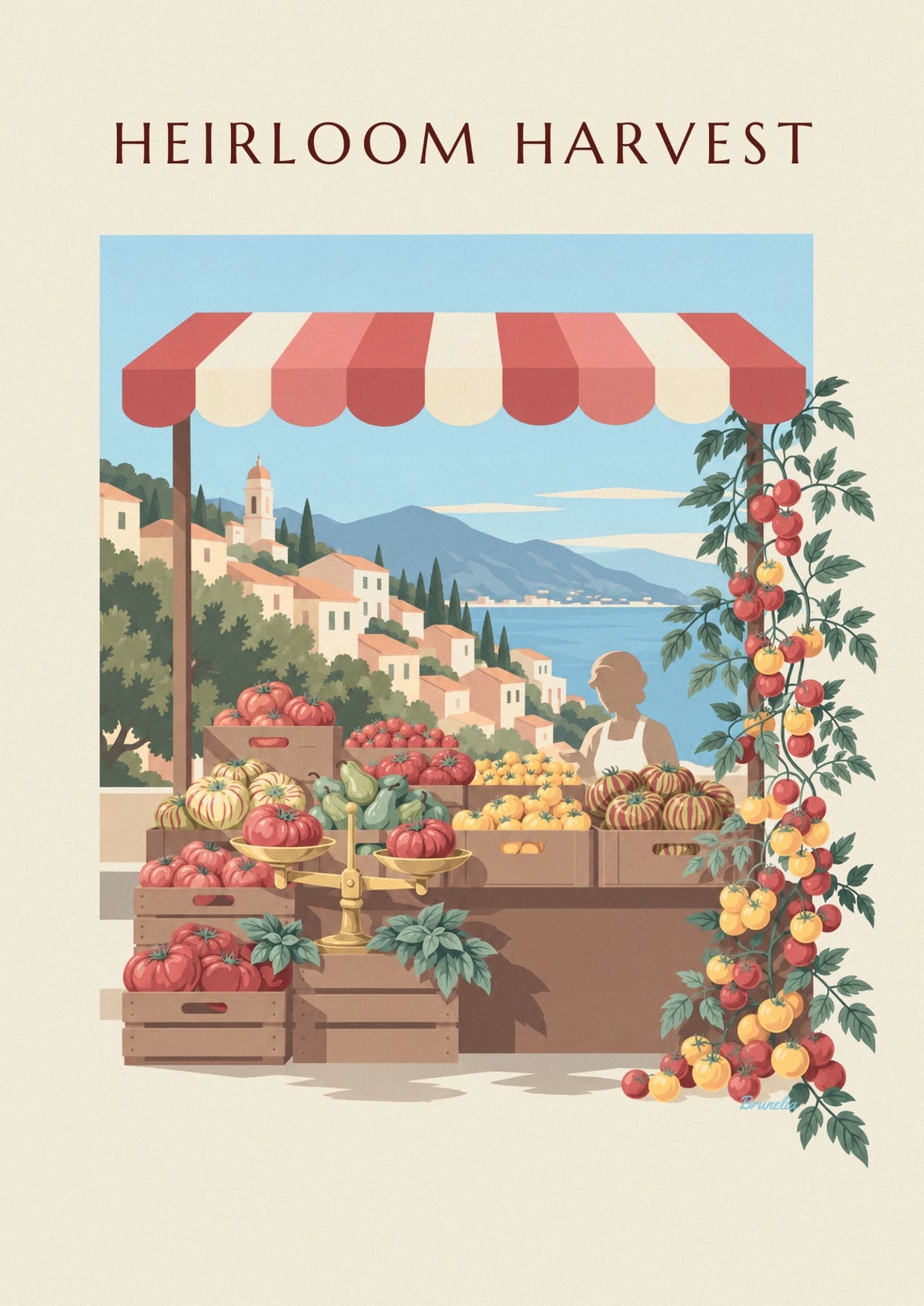 Affiche tomates anciennes sur l'étal du marché